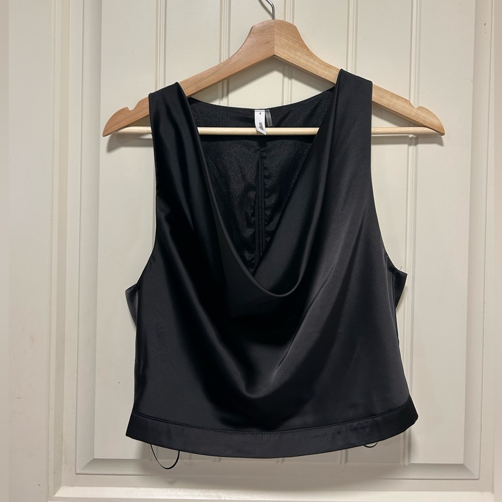 glam Black Satin Cowl Neck Tank Top